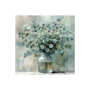 Eucalyptus Flower Glass Vase Unframed Canvas Wall Art 16" X 16"
